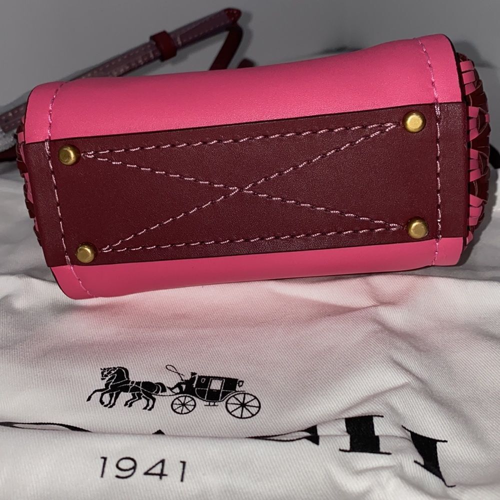 Coach Mini 619 Confetti Pink Troupe Tote 16 With Weaving Purse Handbag Crossbody - Picture 10 of 15